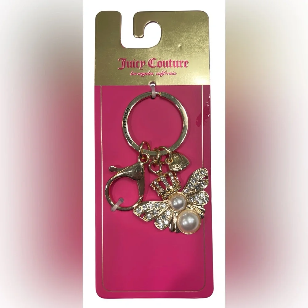 Juicy Couture Gold Keychain with Crown and Heart Charms